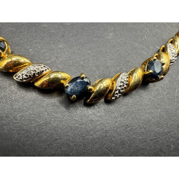 Ross Simons Sterling Silver 925 Gold Tone Sapphire & Diamond Tennis Bracelet 7" - Picture 2 of 10